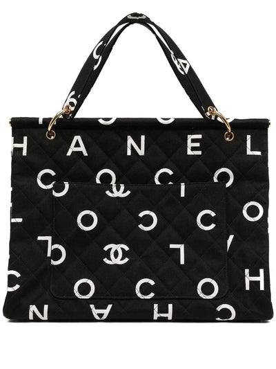 Chanel Black Canvas Logo Tote Bag