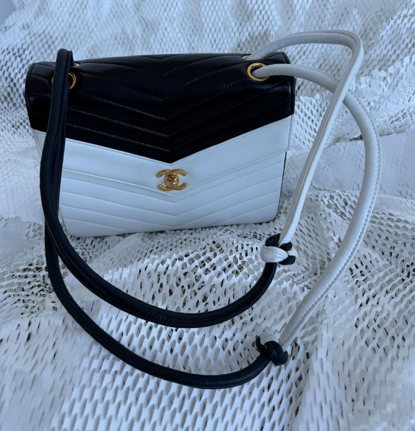 Chanel Navy & White Chevron Envelope Shoulder Bag