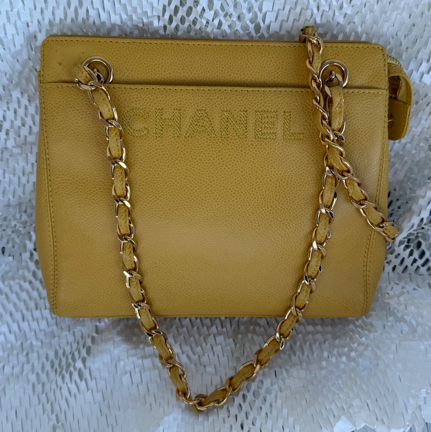 Chanel Yellow Caviar Logo Tote Bag