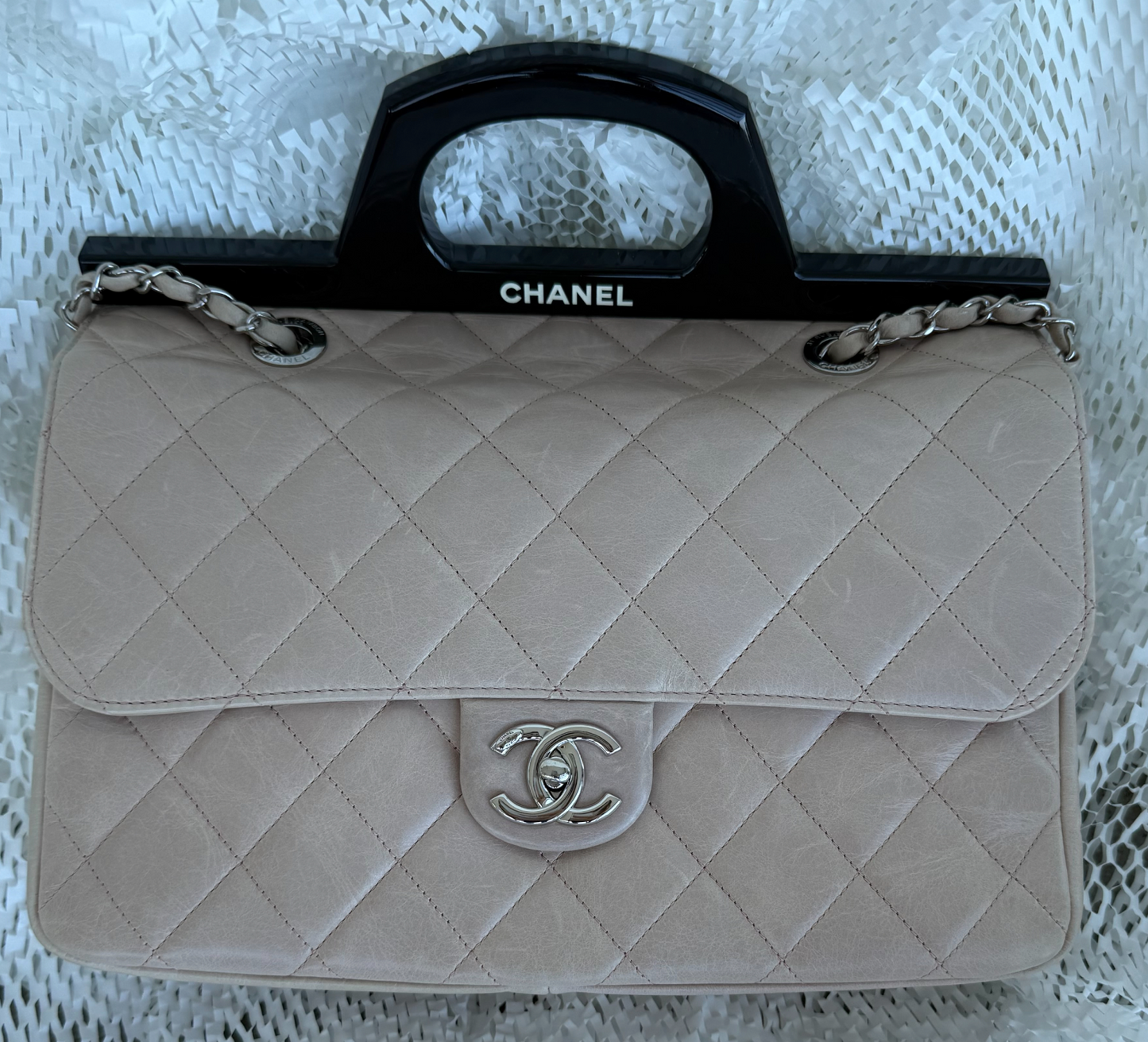 Chanel Beige Resin Handle Delivery Bag