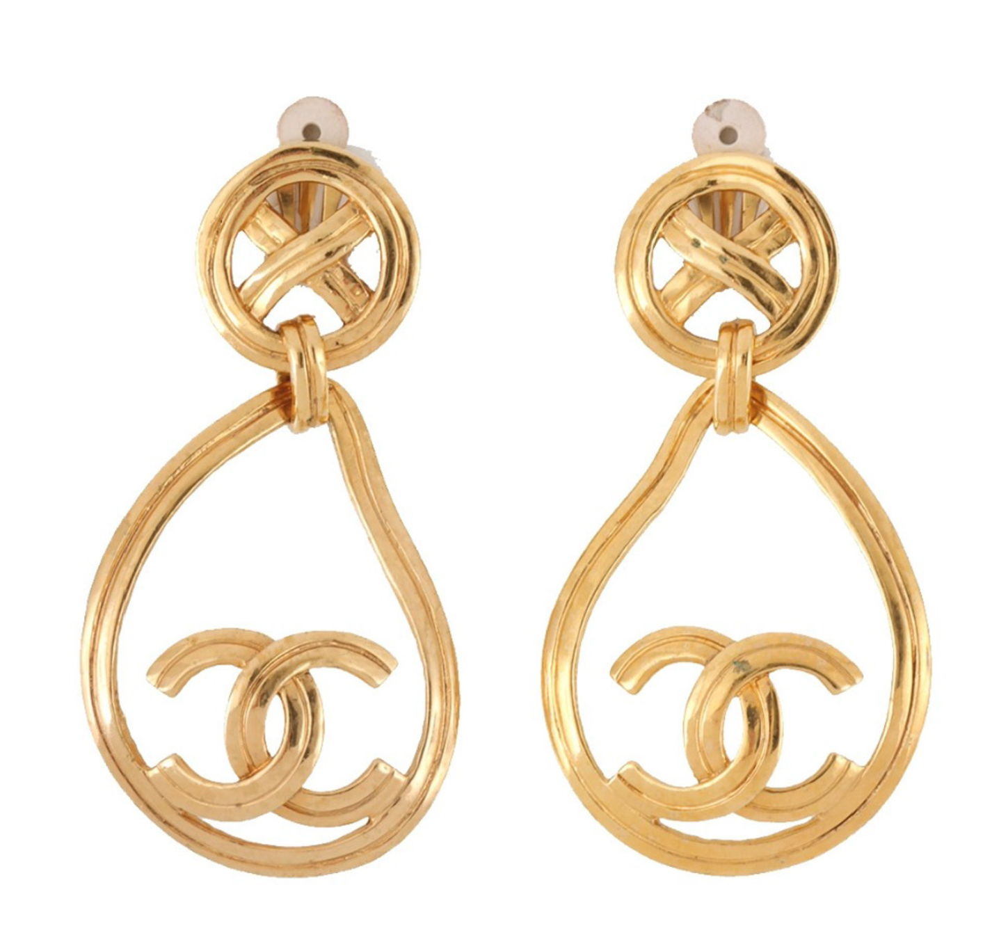Chanel Gold Teardrop CC Swing Earrings