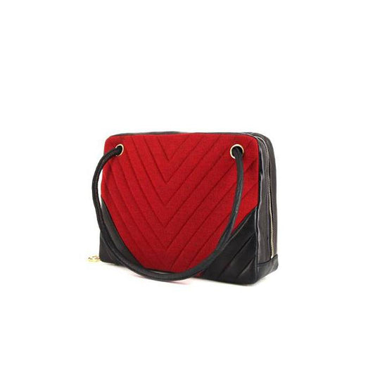 Chanel Red Canvas & Blue Leather Handbag