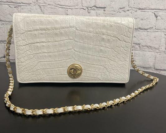 Chanel Croc Embossed White Flap Bag [80's]