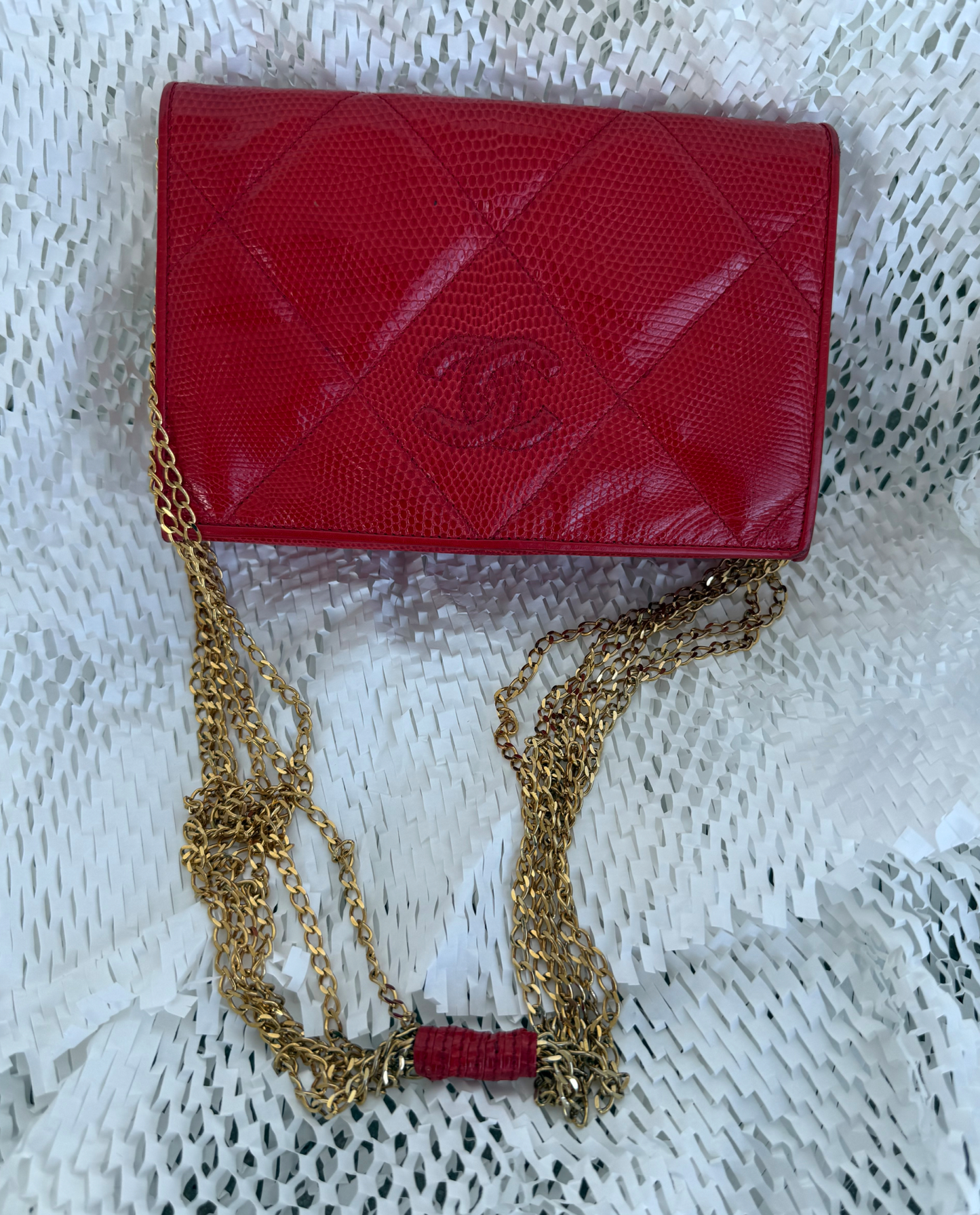 Chanel Classic Red Lizard Flap Bag