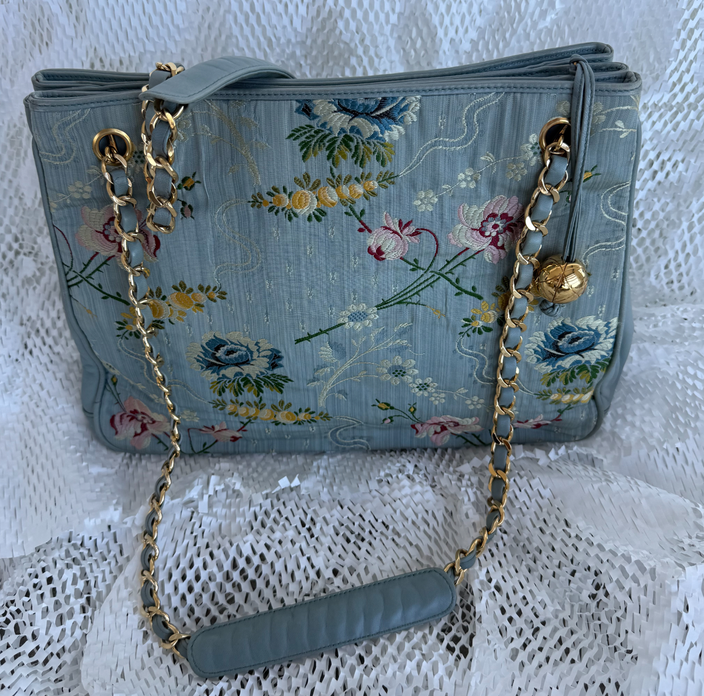 Chanel Kimono Blue Jacquard Tote Bag [90's]