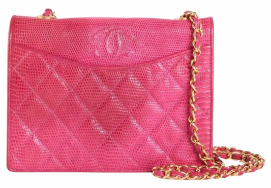 Chanel Classic Hot Pink Lizard Flap Bag [80's]