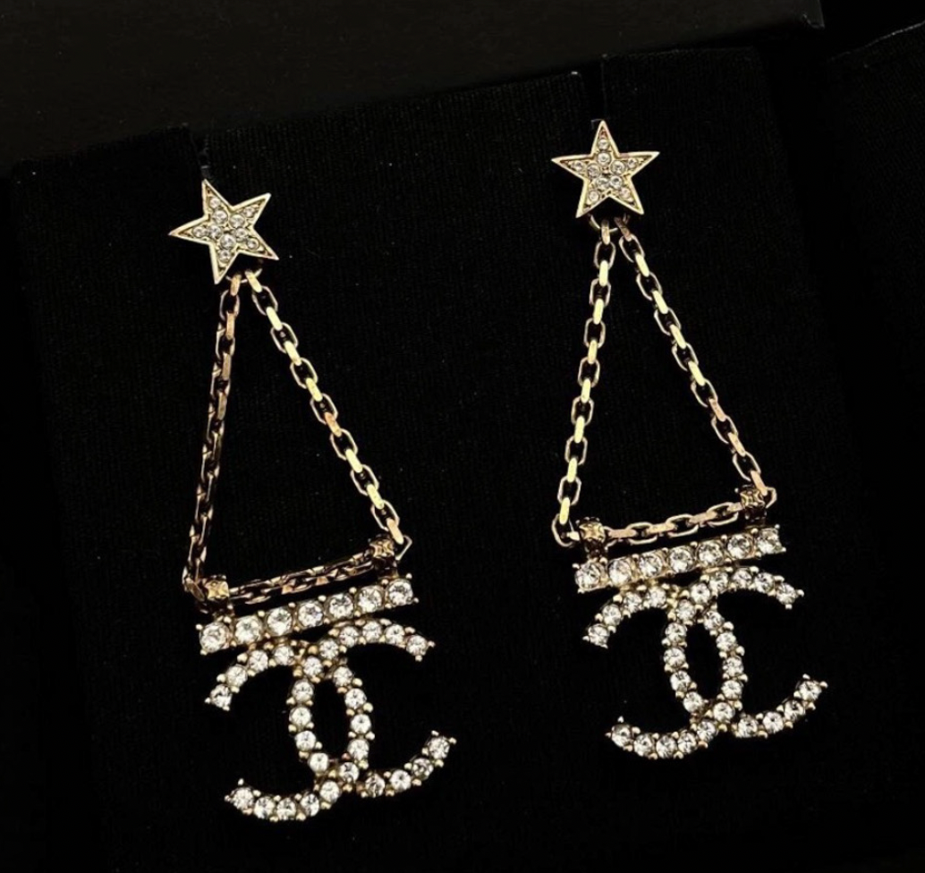 Chanel Rhinestone CC Drop Earrings