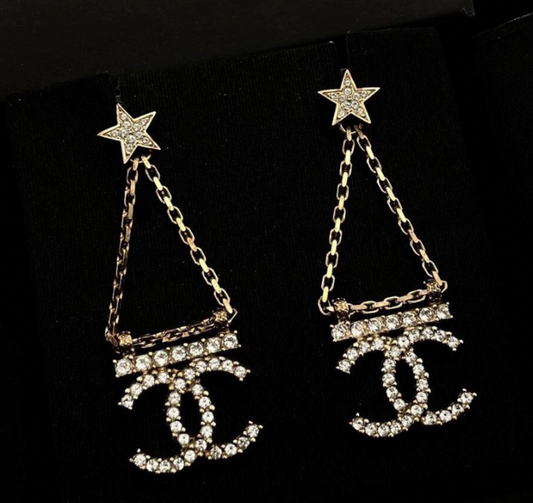 Chanel Rhinestone CC Drop Earrings