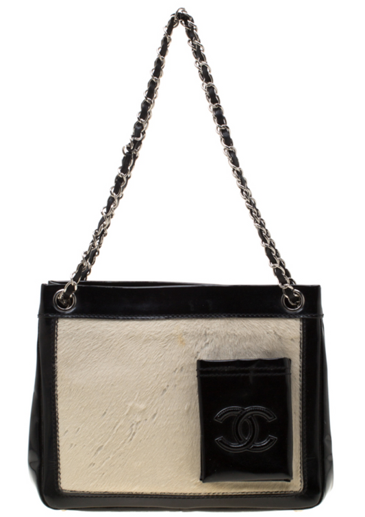 Chanel Black & White Pony Hair Chain Tote