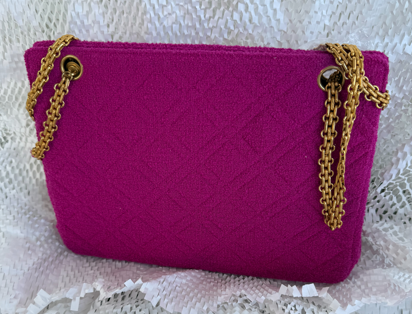 Chanel Fuchsia Quilted Wool Chain Bag