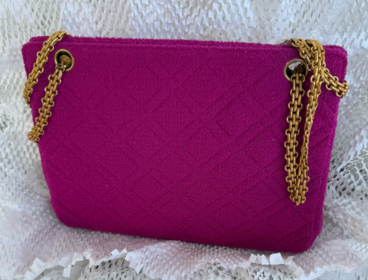 Chanel Fuchsia Quilted Wool Chain Bag