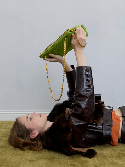 Chanel Green Quilted Wool Chain Bag